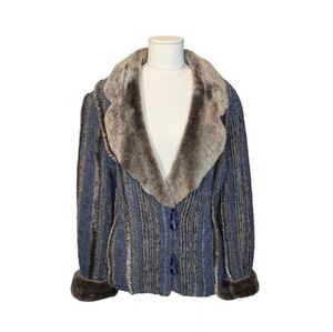 Jinx Toronto Canada Vintage Handwoven Fur Trim Jacket w/ Matching Scarf M